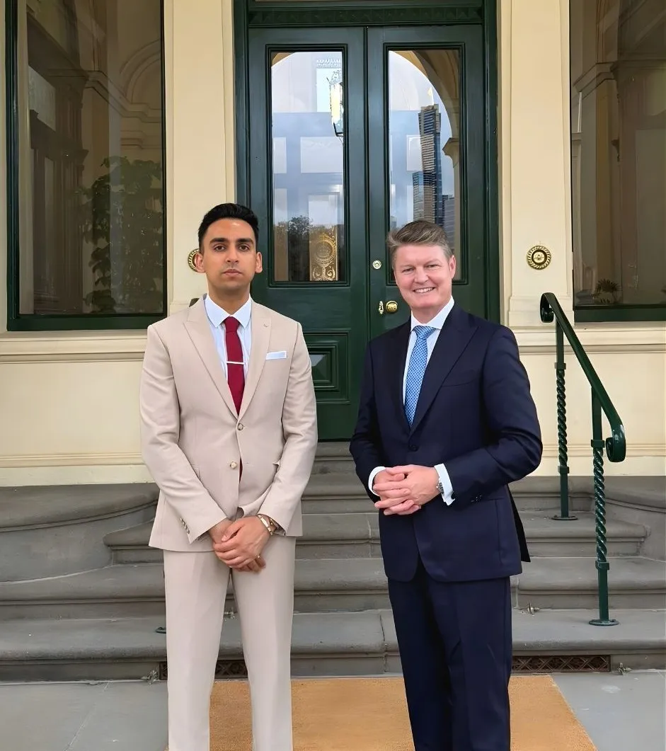 Rajat Vinayak with Hon Ben Carroll MP at Government House Victoria